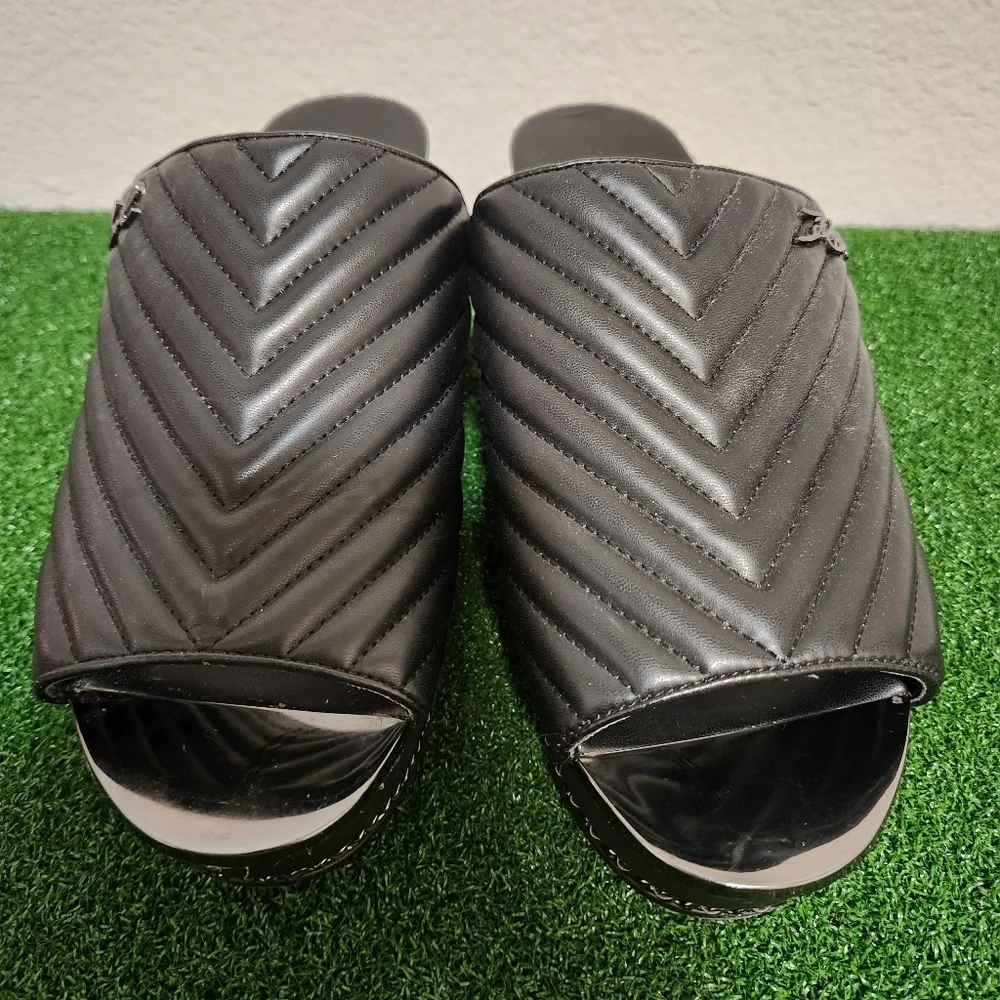Karl Lagerfeld Liza Black Quilted Wedge Slide Sandals size 11M